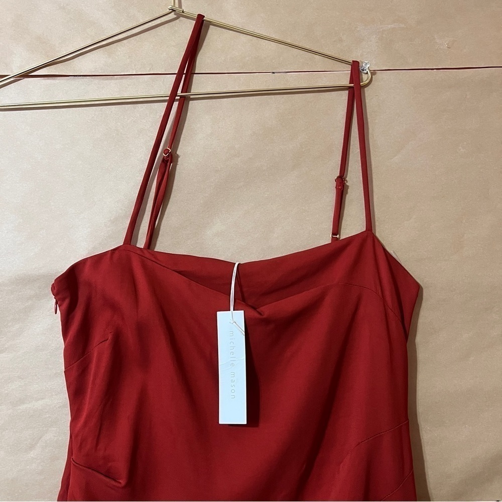 Michelle Mason | NWT Asymmetrical Strap Jumpsuit Drape Overlay Size 4 - Picture 6 of 14